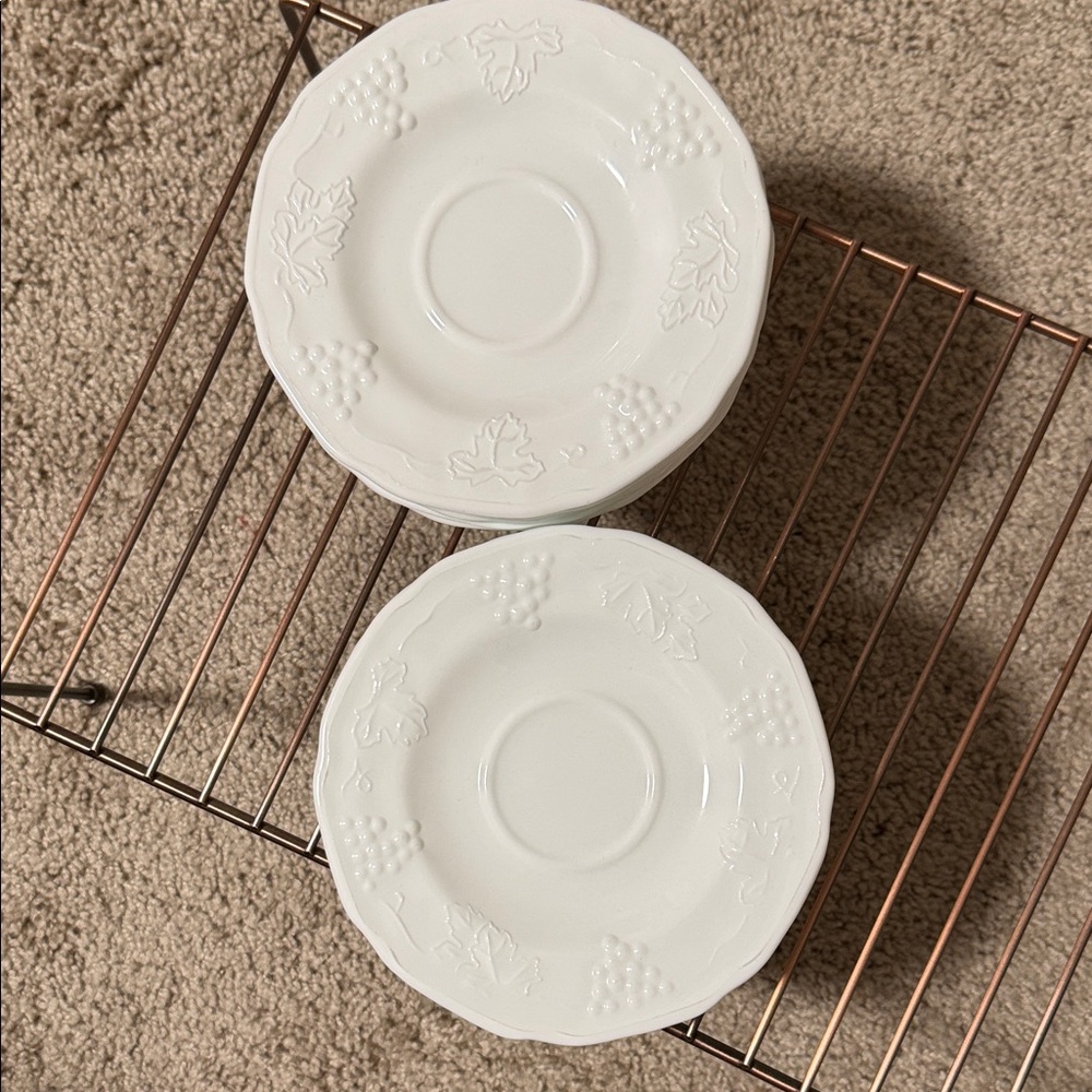 Vintage Colony Harvest Grape 6” Saucers set of 8 Elegant White Milk Glass